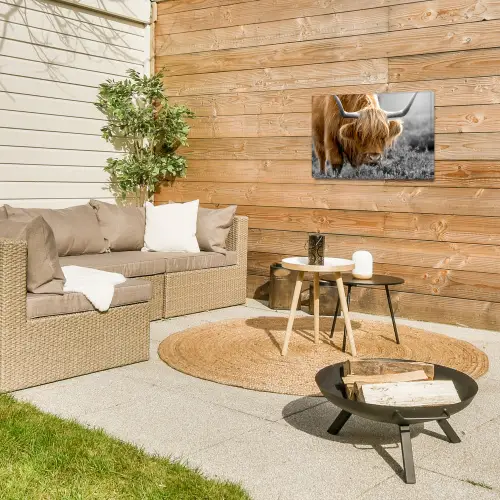 Schotse Hooglander - Dieren - Bruin - Koe - Zwart - Wit - Natuur Tuinposter op houten frame 2 cm dik klein -sfeer2