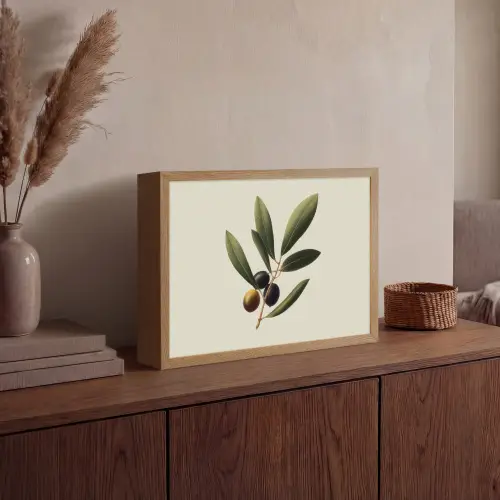 Olijftak - Donkergroen - Olijven Light Box met batterij (Wandlamp) middel -sfeer2
