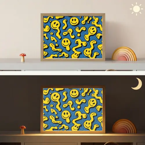 Smileys - Geel - Blauw Light Box met batterij (Wandlamp kind) middel -sfeer3_kind