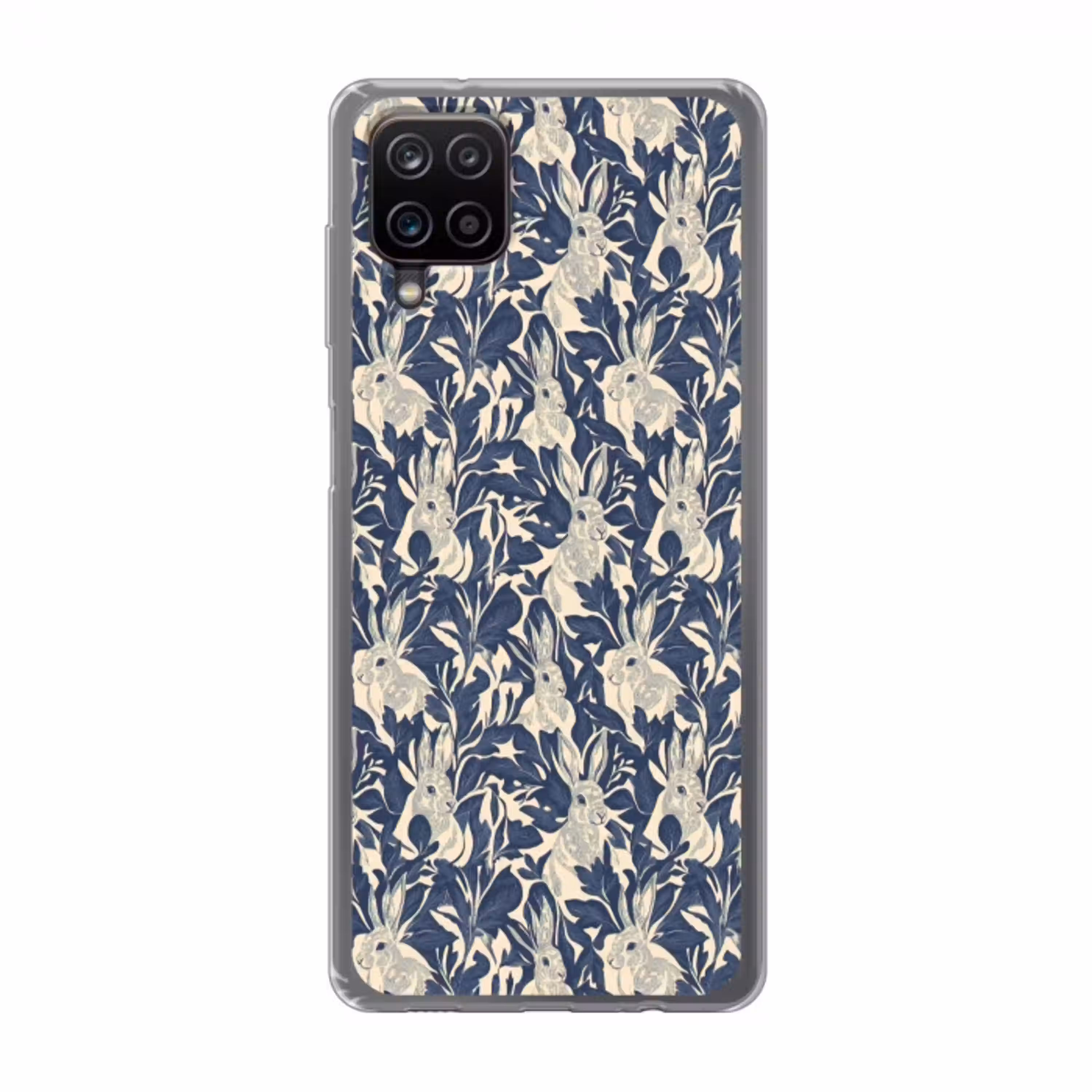 Hazen - Bladeren - Patroon - Blauw - Beige Telefoonhoesje Samsung Galaxy A12 klein 372 -3d