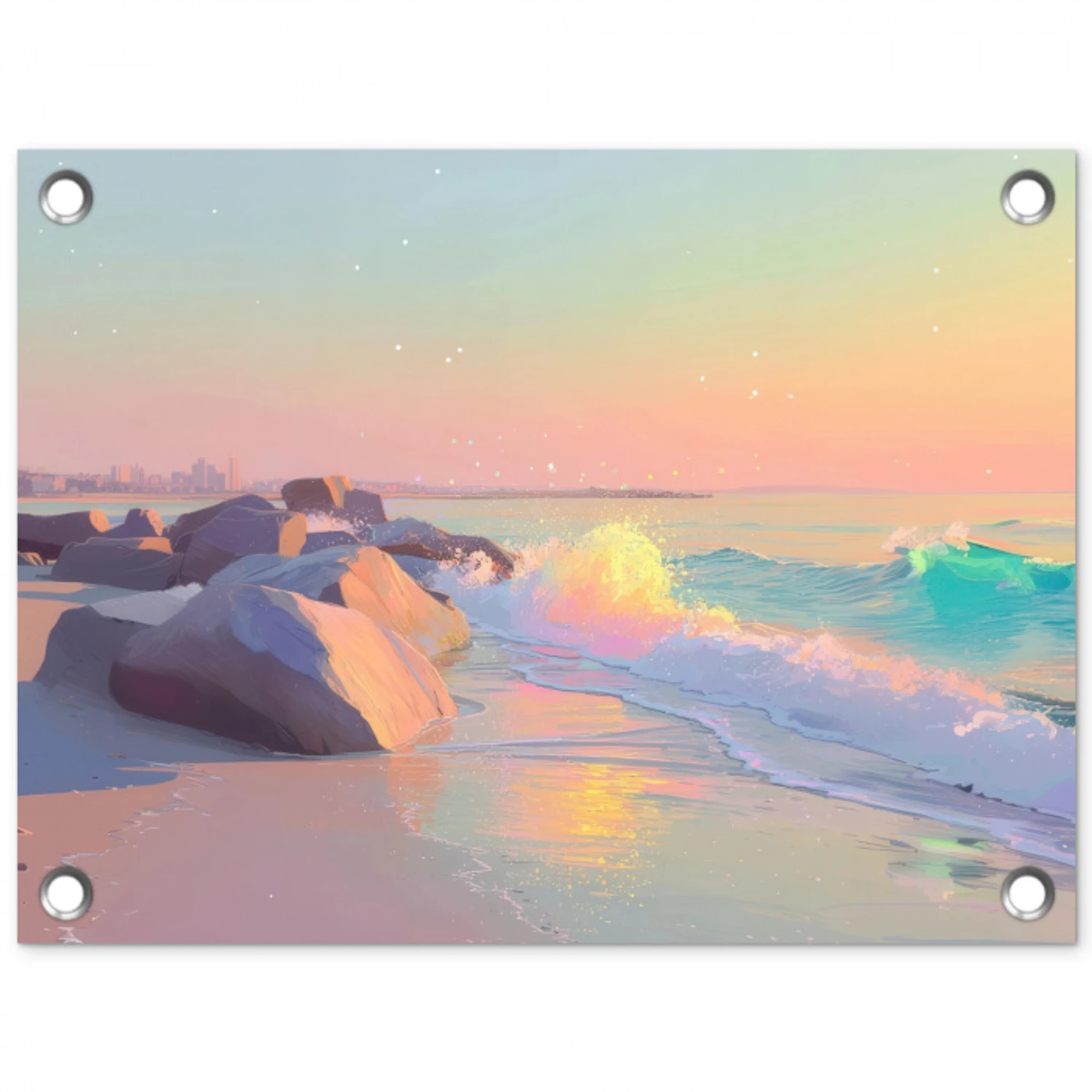 Zomerlicht - Strand - Fonkelende accenten tuinposter los doek klein -3d