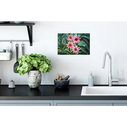 Bloemen - Roze - Glasmozaïek Muursticker klein -keuken