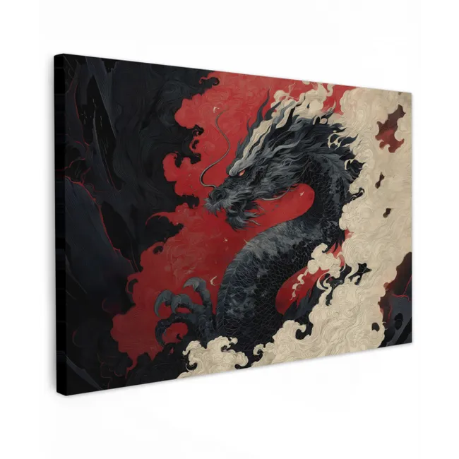 Zwarte draak - Rookwolken - Rood canvas 2cm klein -z3d
