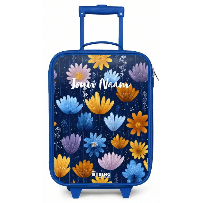 Bloemen op een donkerblauwe achtergrond Kinderkoffer - Blauw klein -zz3dotto