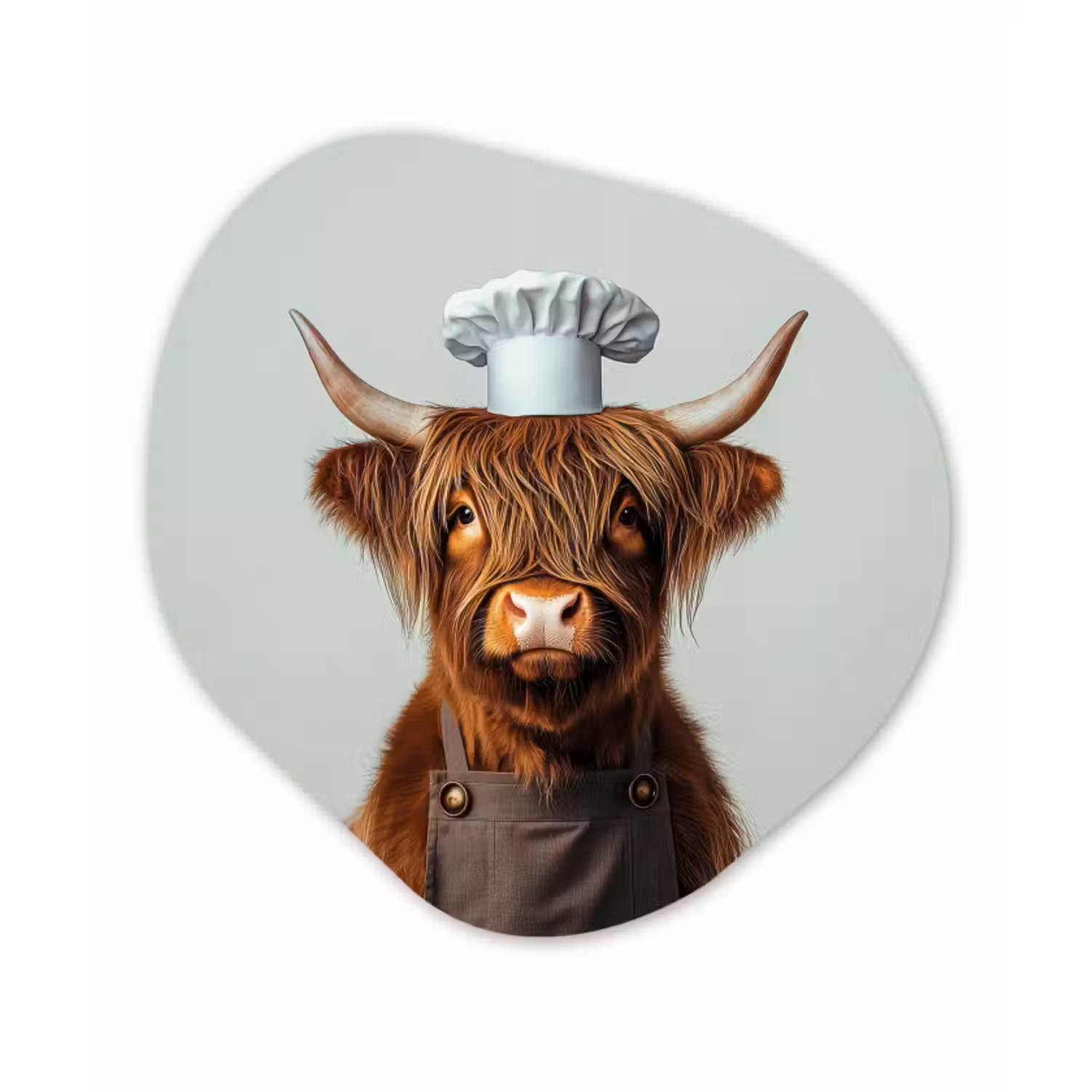 Organisch schilderij glas - Schotse Hooglander - Bruin - Hoorns - Kokskleding