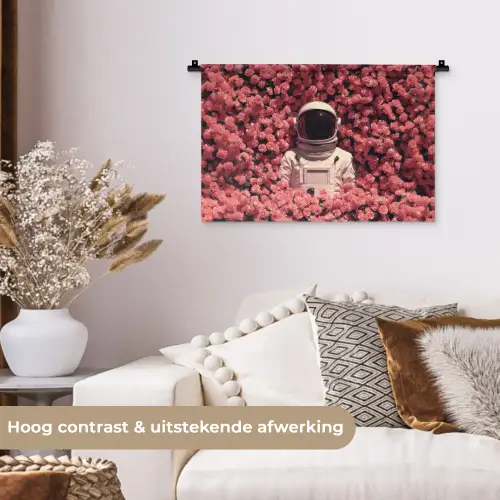 Bloemen - Roze - Astronaut Wandkleed katoen klein -sfeer1