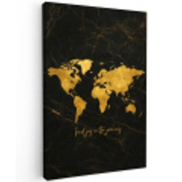 Wereldkaart - Goud - Marmer Tuinposter op houten frame 2 cm dik middel -3d