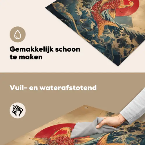 Koi - Zee - Golven - Zon Inductie beschemer met haakjes middel -ky-schoon-nl