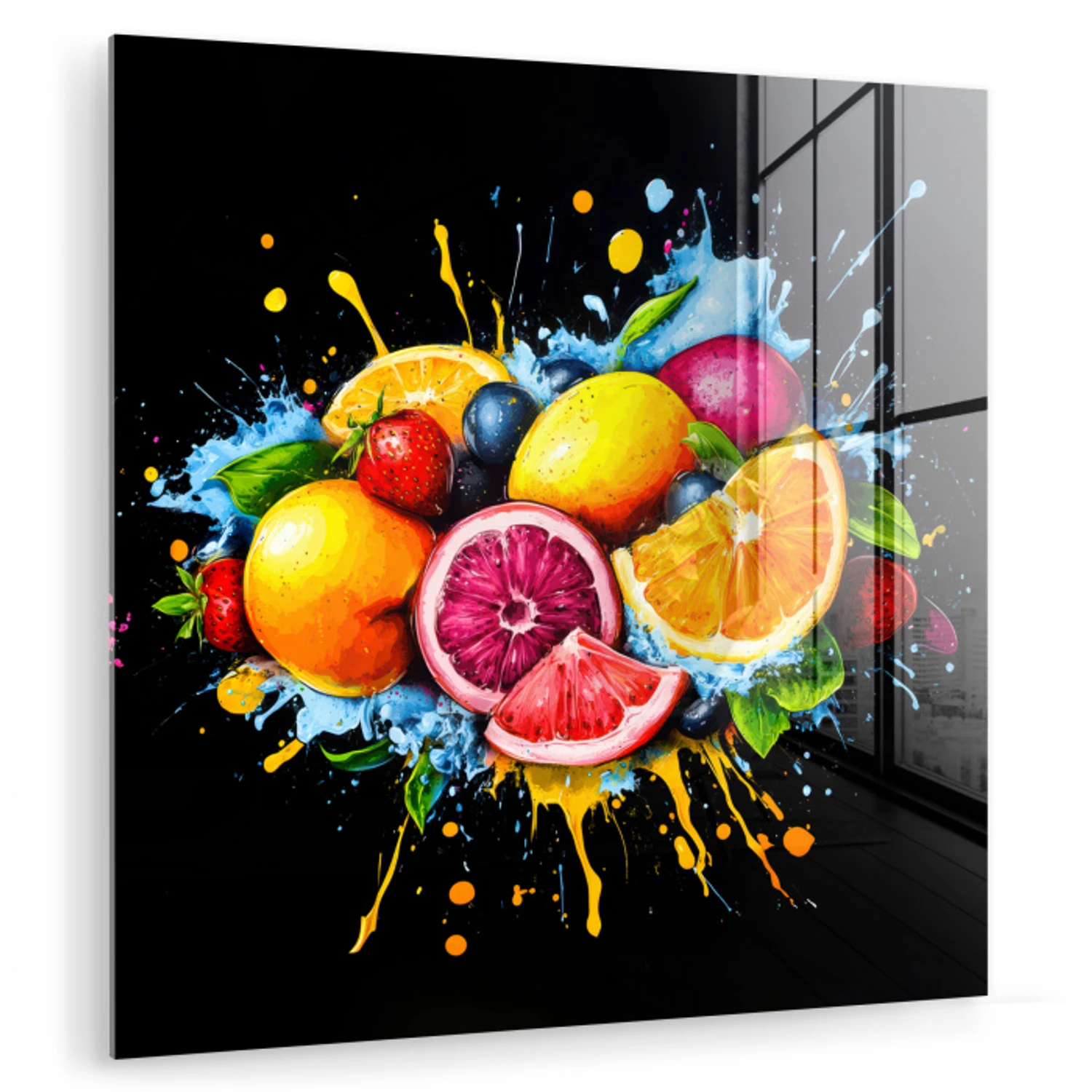 Fruit - Graffiti - Kleurrijk - Sinaasappel - Aardbei - Abstract plexiglas 5mm klein -zzzproduct_nieuw