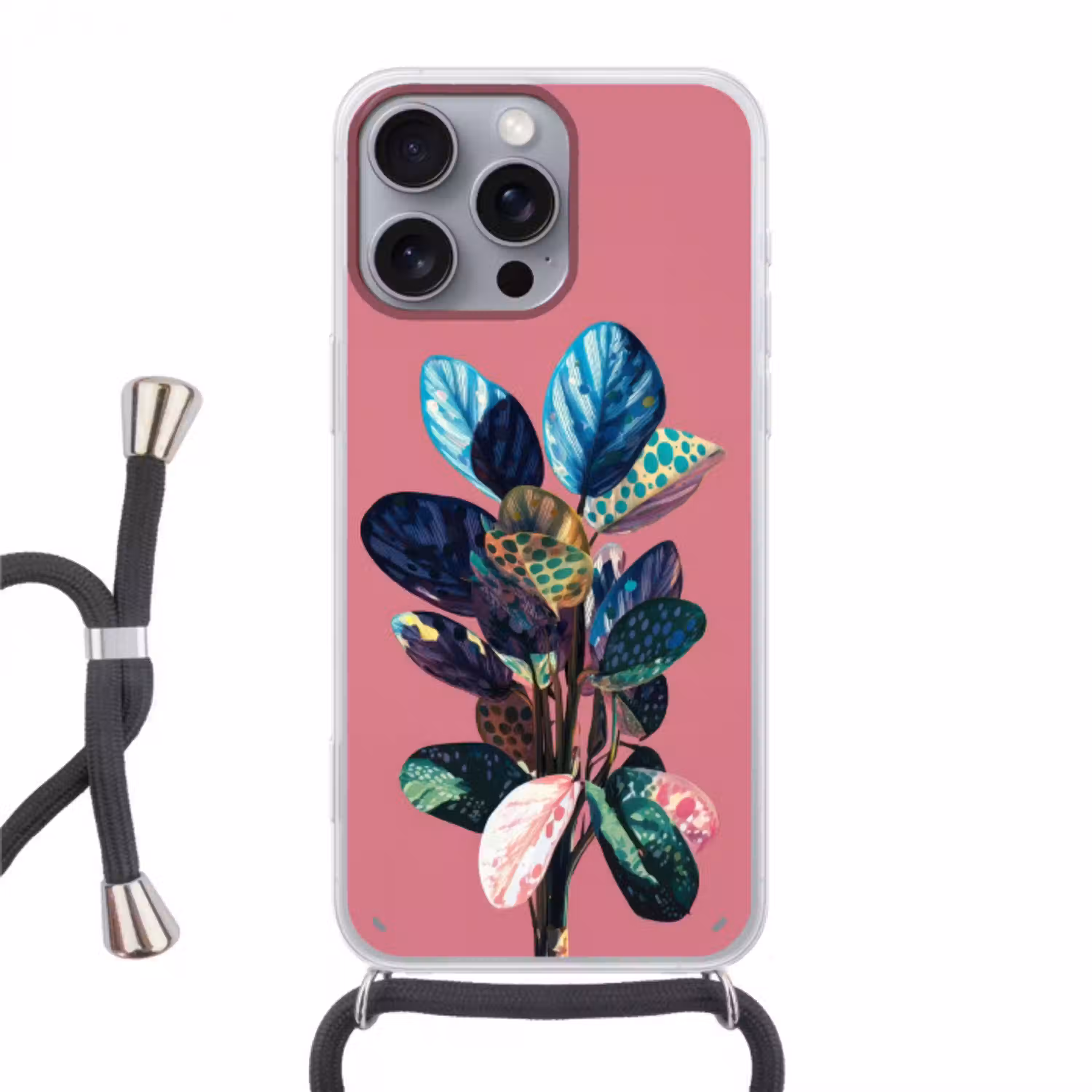 Plant - Bladeren - Stippen - Abstract Hoesje iPhone 16 Pro Max met koord klein -3d