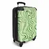 Lichtgroene achtergrond met abstracte donkergroene lijnen NBS - Handbagage koffer - Unisex middel -productfoto_3d