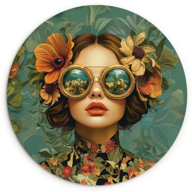 Muurcirkel - Vrouw - Bloemen - Vlinders - Natuur - Vintage
