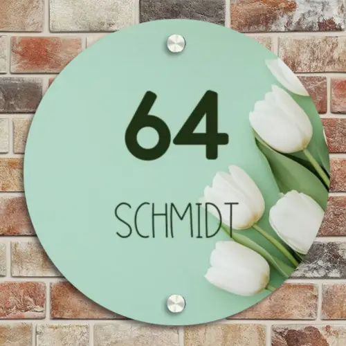 Witte tulpen - Modern Naambord Rond klein -sfeer2