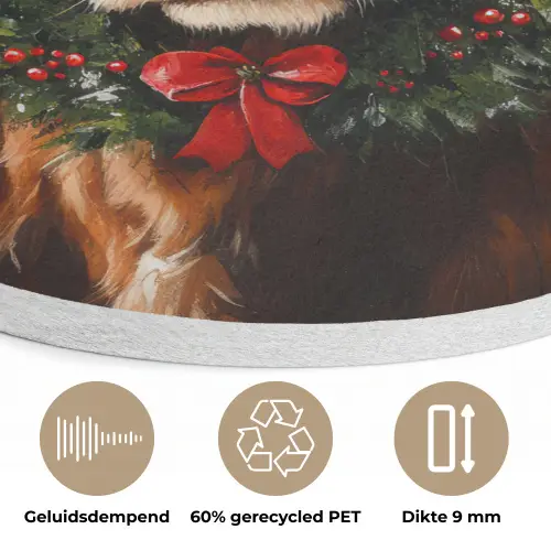 Kerst - Schotse Hooglander - Bruin - Krans Akoestische PET Vilt - Rond klein -closeup_NL