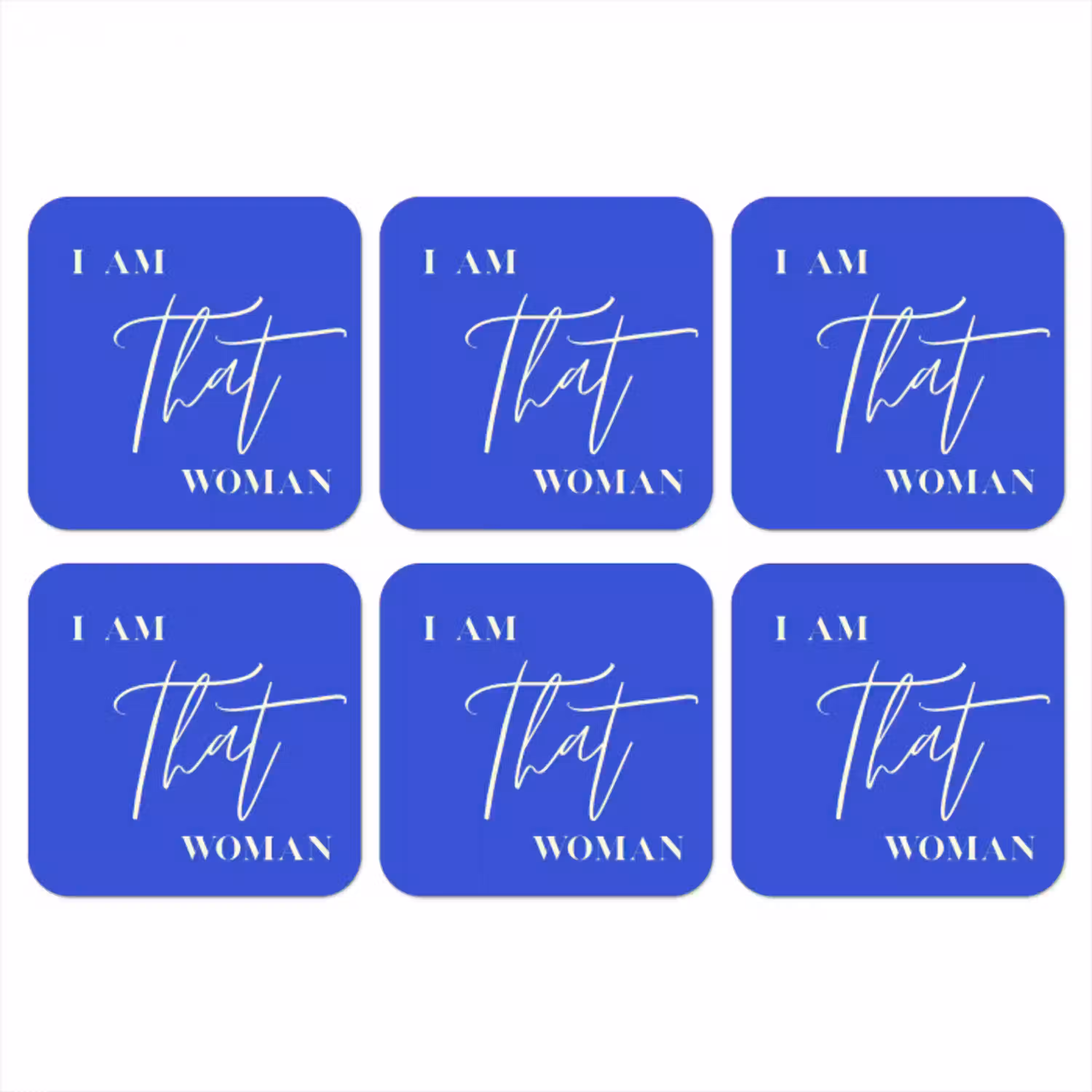 Blauw - I am that woman - Sierlijk - Minimalistisch onderzetter kurk middel -3d