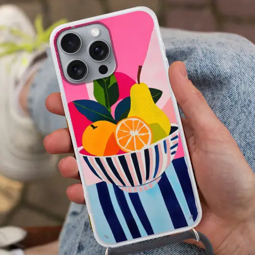 Fruit - Abstracte achtergrond - Roze Hoesje iPhone 16 Pro Max met koord klein -sfeer3