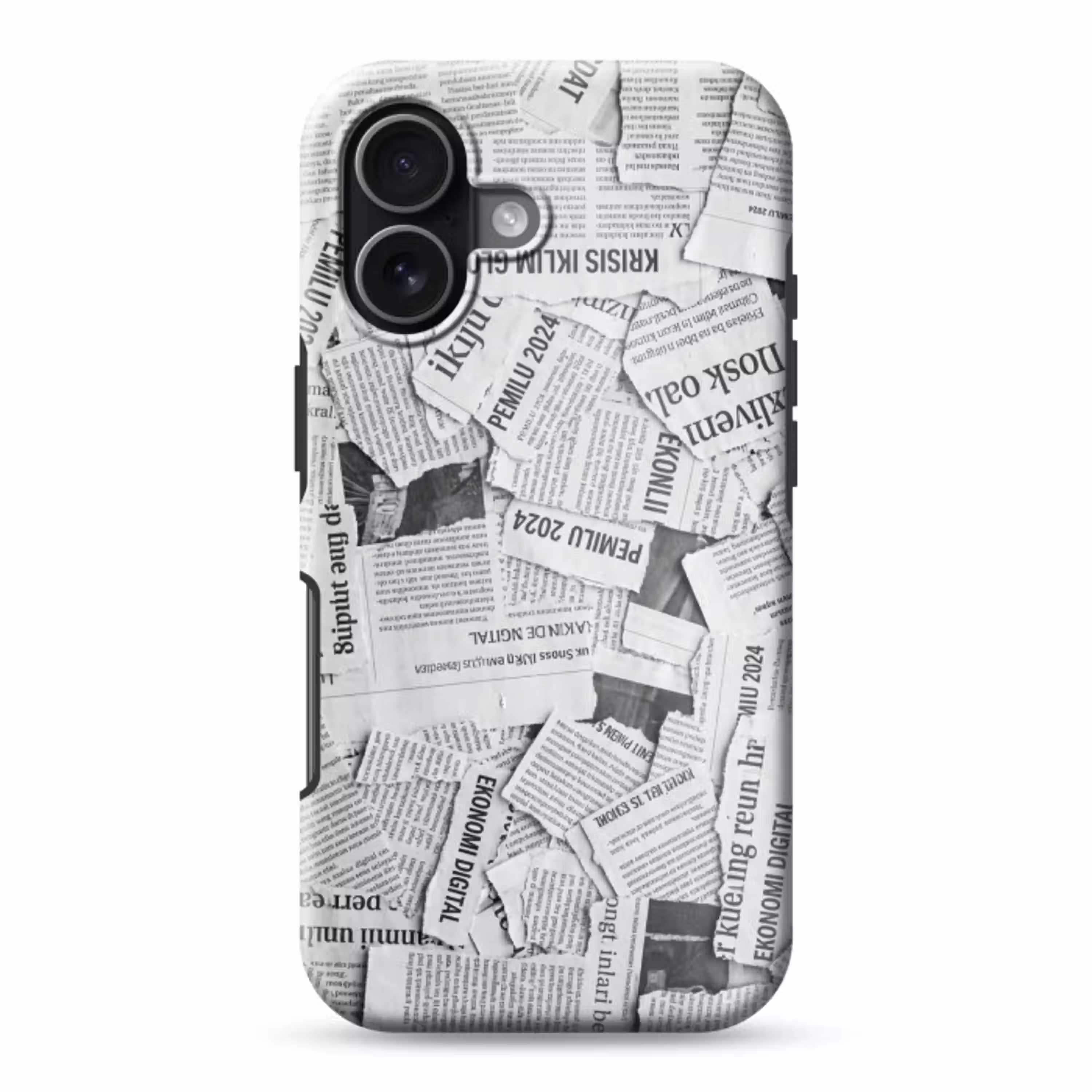 Krant - Versnipperd - Textuur - Zwart-wit - Abstract Toughcase MagSafe Apple iPhone 17 klein -3d
