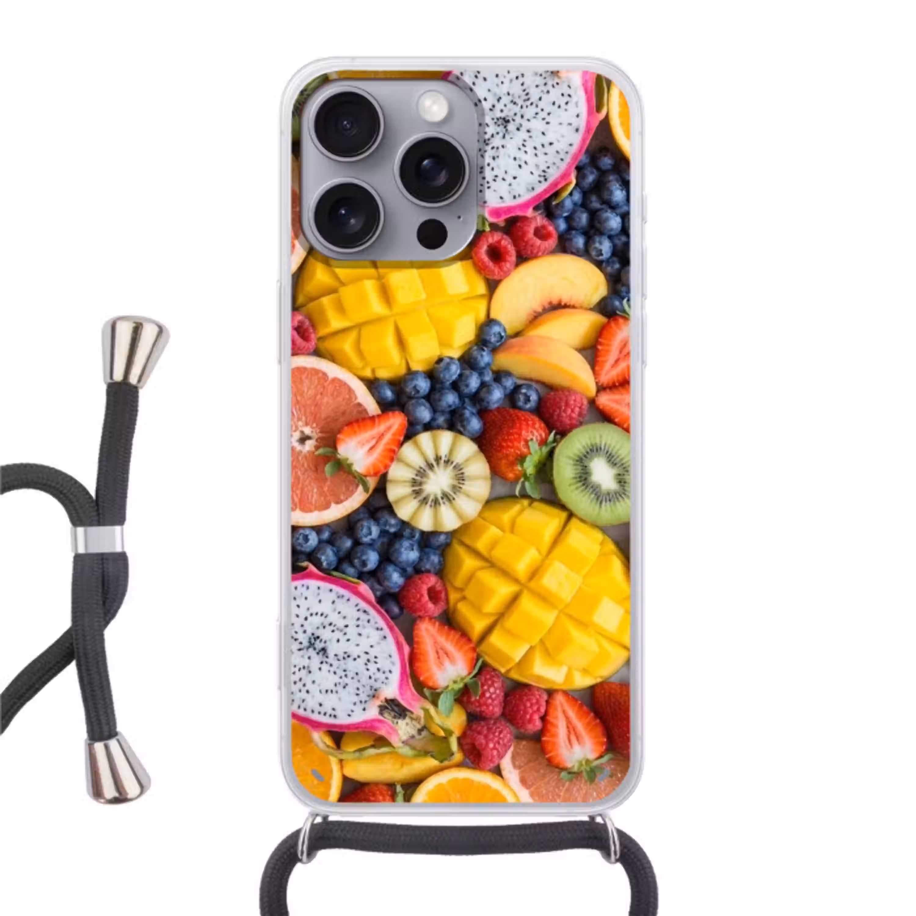 Fruit - Versneden - Kleurrijk - Eten - Gezond Hoesje iPhone 16 Pro Max met koord klein -3d