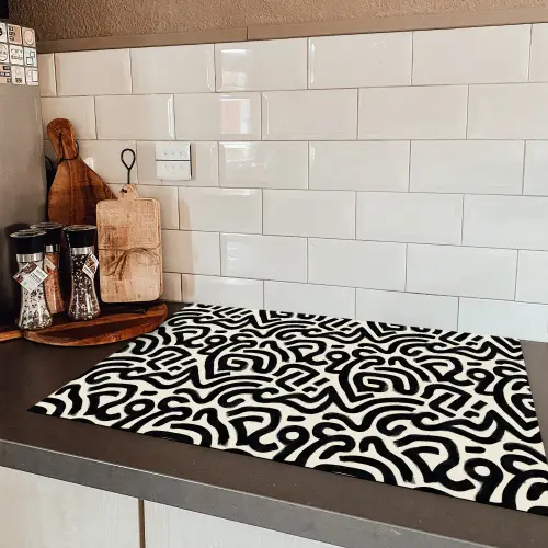 Modern - Abstract - Zwart Inductie beschermer vinyl 3mm klein 276 -sfeer3