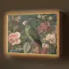 Groene papegaai - Kleurrijke bloemen - Donkere achtergrond Light Box met batterij (Wandlamp) middel -z3d_website