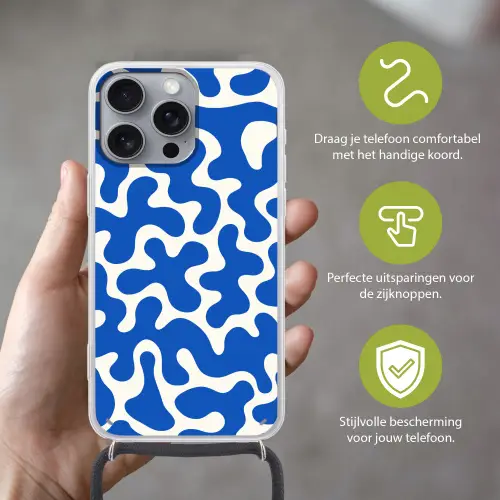 Vormen - Abstract - Blauw - Golven Hoesje iPhone 16 Pro Max met koord klein -sfeer2_NL