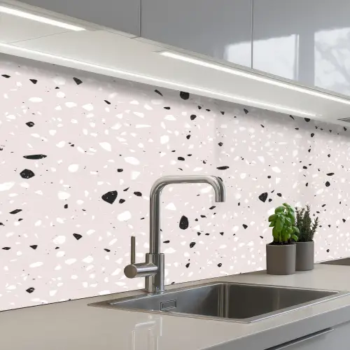Terrazzo -  Patroon - Zacht - Zwart - Wit keuken achterwand 2 middel 871 -3d_schuin