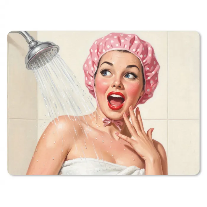 Vrouw - Douche - Roze muismat rubber klein -3d