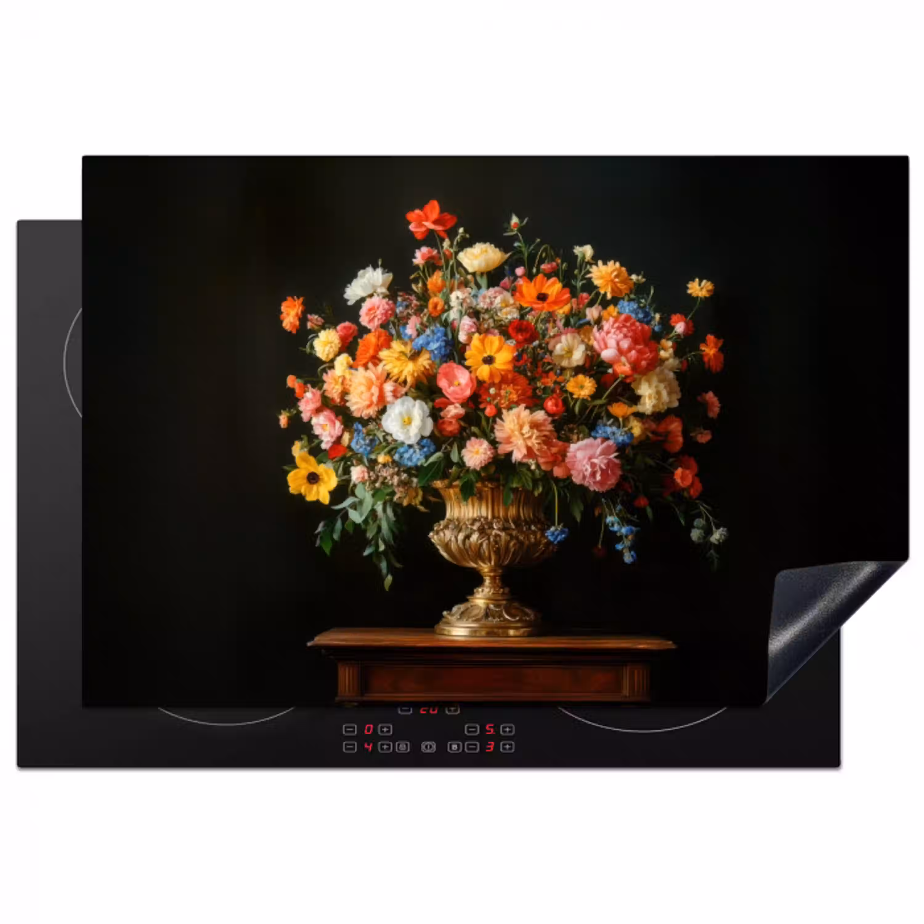 Goud - Bloemen - Kleuren - Vaas Inductie beschermer vinyl 3mm klein -3d