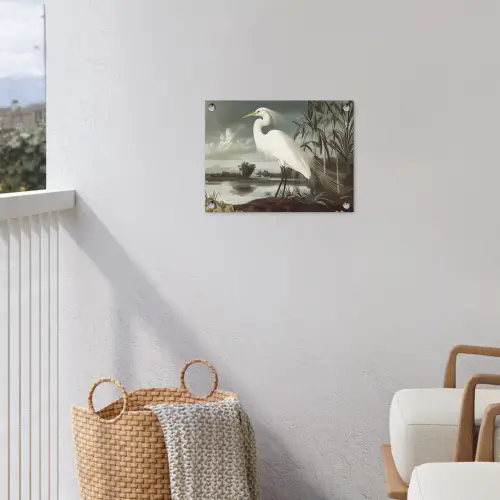 Reiger - Planten - Wolken - Wit tuinposter los doek klein -sfeer8