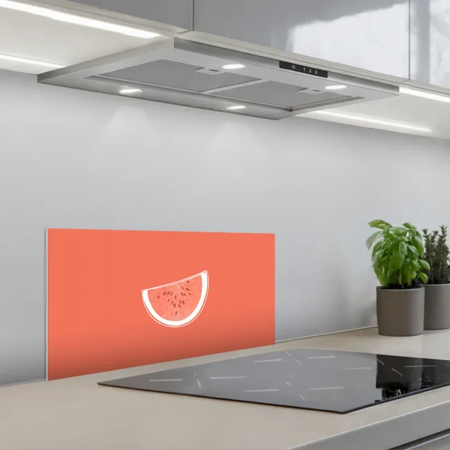 Watermeloen - Lijnen - Koraalrood keuken achterwand spatscherm klein -3d_schuin