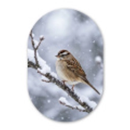 Vogel - Tak - Sneeuw - Winter Wandcirkel Ovaal Forex klein -3d