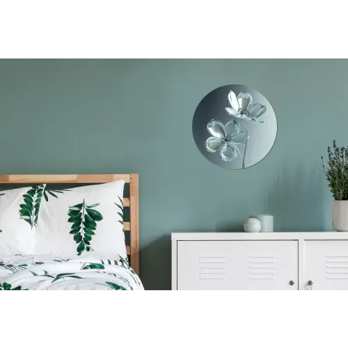 Kristal - Bloemen - Grijs Wandcirkel aluminium klein -slaapkamer