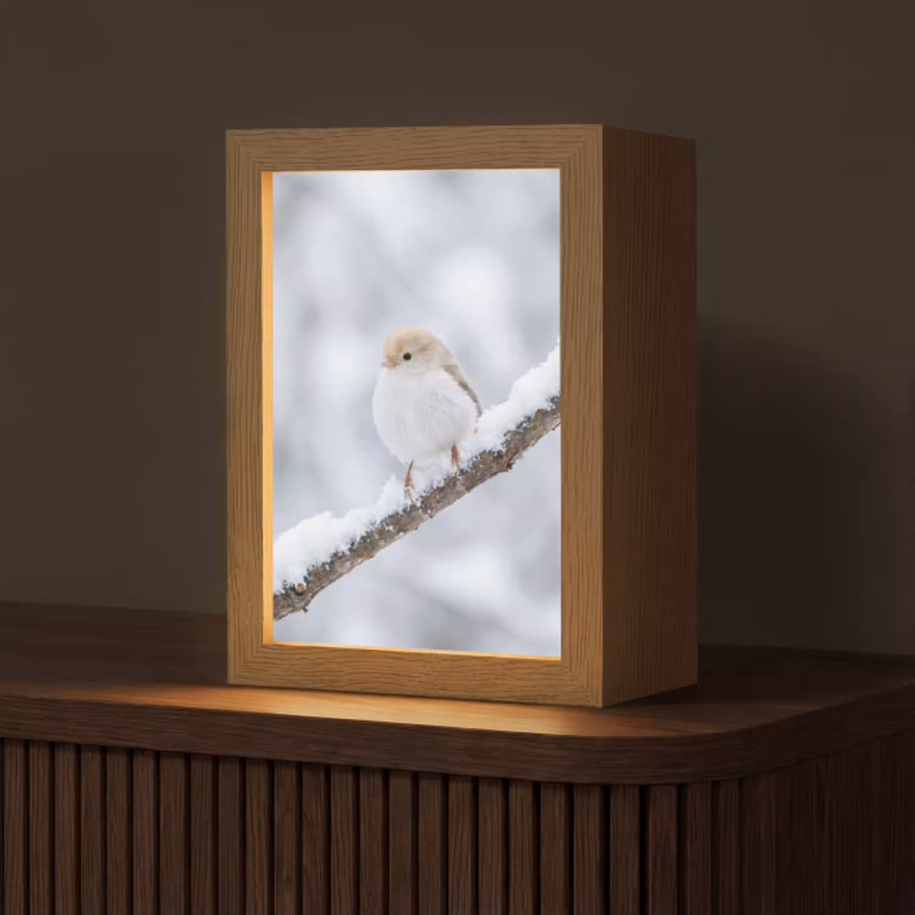 Vogeltje - Sneeuw - Tak - Winter - Zacht Light Box met kabel (Tafellamp) klein -z3d_website