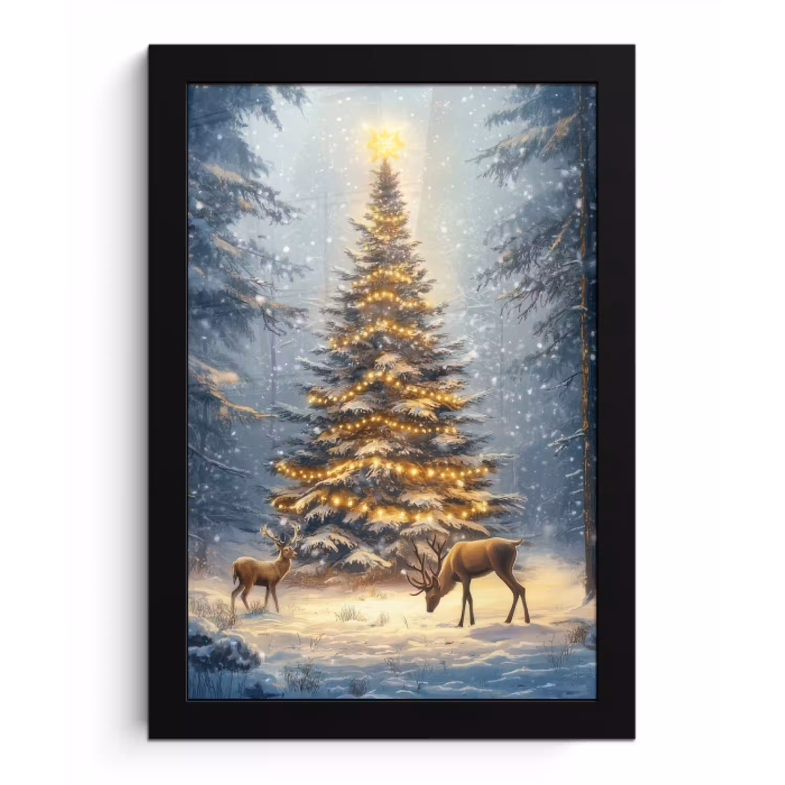 Kerstlicht - Woud - Hert - Donker fotolijst zwart zonder passe partout klein -3d