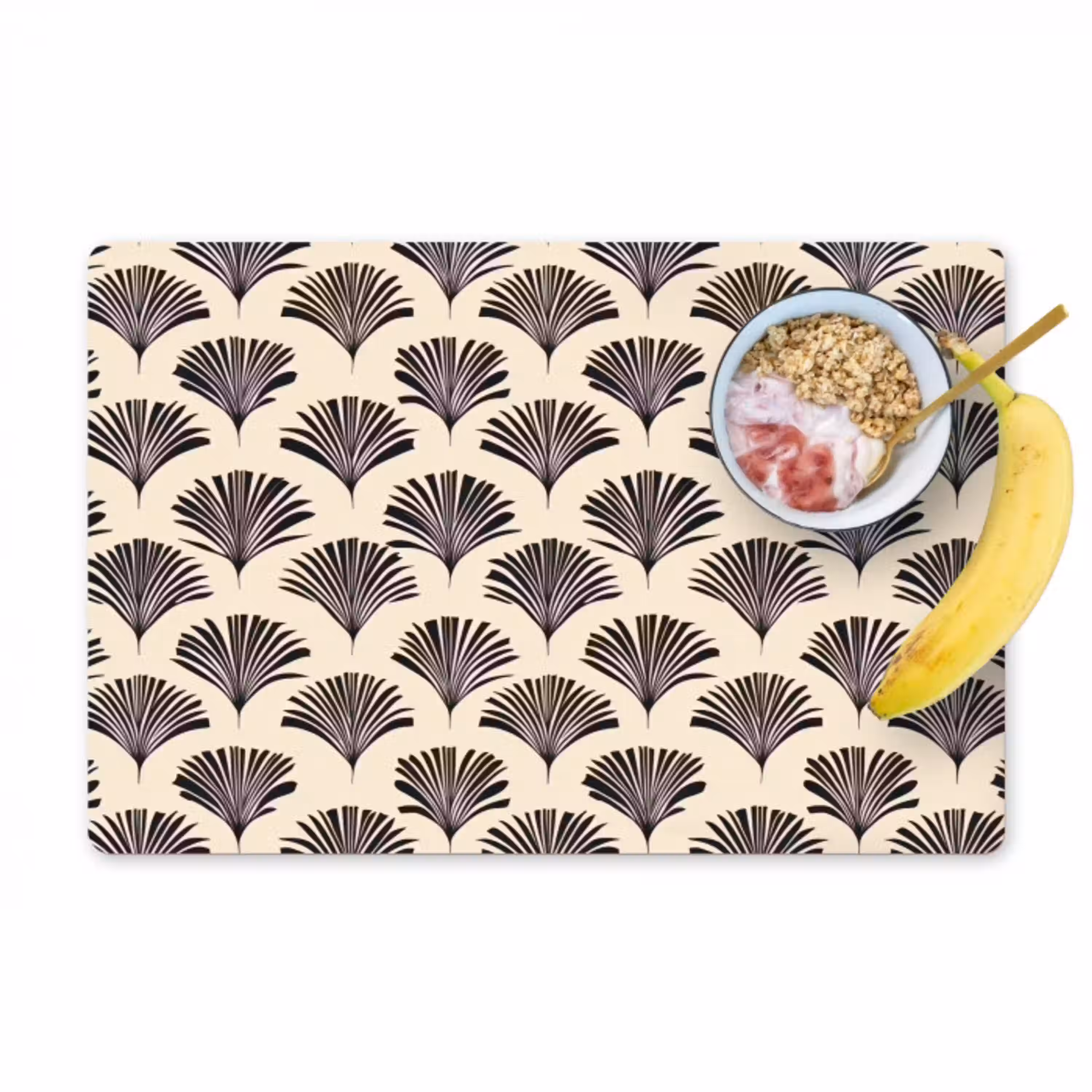 Waaiers - Botanisch - Zwart - Beige Placemat vinyl groot 368 -zzzproduct_Kitchenyeah-website