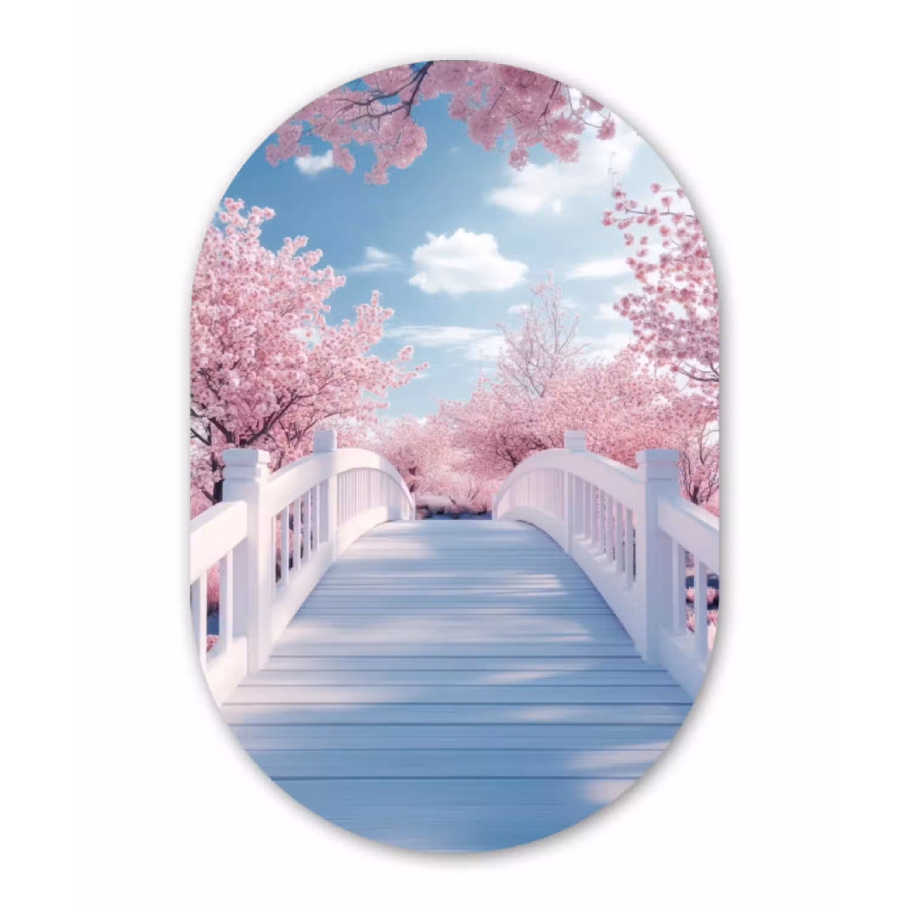 Brug - Kersenbomen - Wit Wandcirkel Ovaal Glas middel -3d
