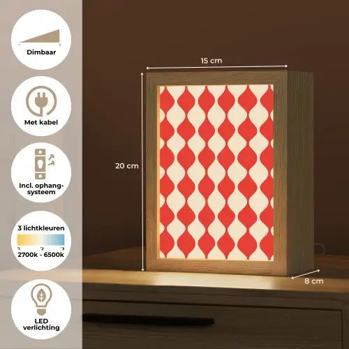 Golvend patroon - Retro - Rood - Beige Light Box met kabel (Tafellamp) klein 925 -USP_NL