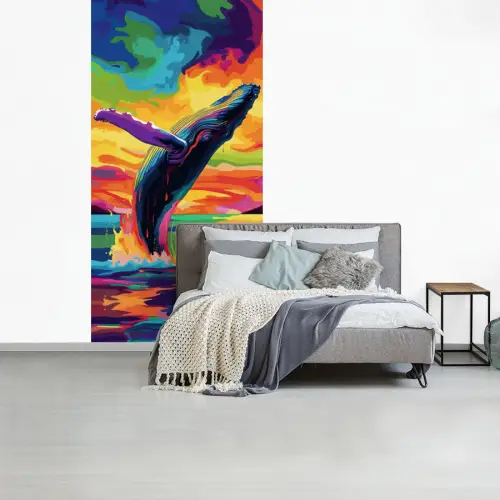 Zonsondergang - Walvis - Geschilderd - Kleurrijk fotobehang vinyl groot -slaapkamer