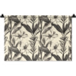 Klassiek - Botanisch - Zwart - Beige Wandkleed katoen klein 269 -zz3d