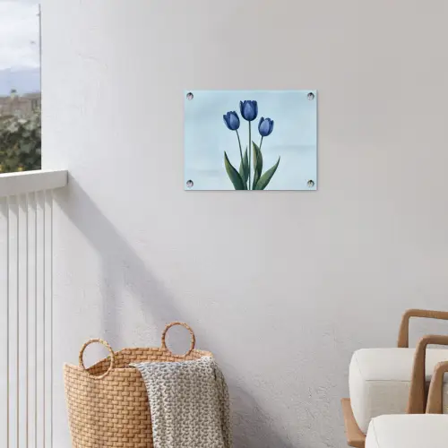 Tulpen - Blauw - Bladeren tuinposter los doek klein -sfeer8