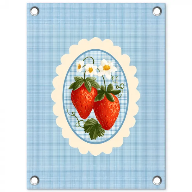 Aardbeien - Lijst - Rood - Geruit tuinposter los doek klein -3d