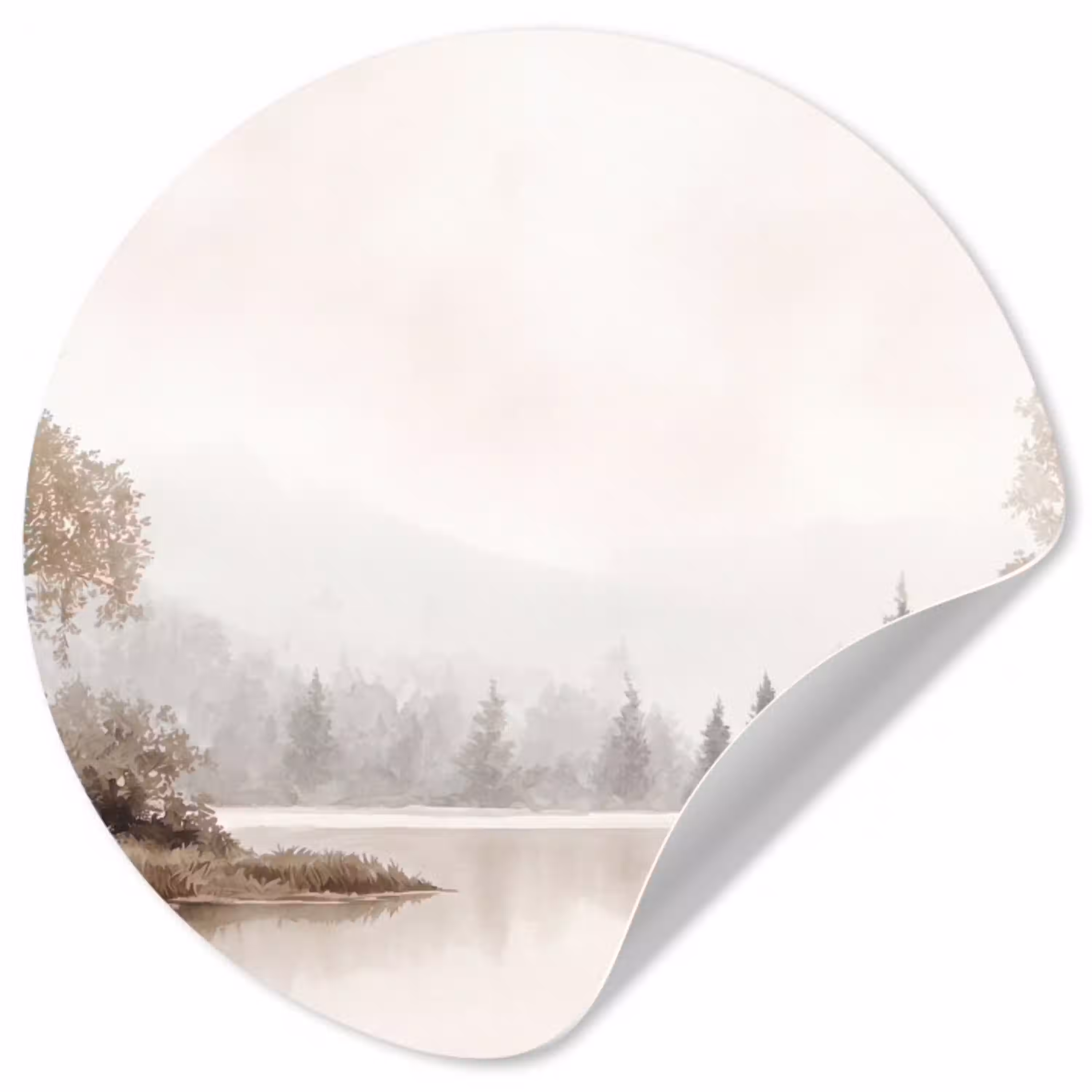 Rivierlandschap - Minimalistisch - Aardetinten Wandcirkel behangsticker klein -3d