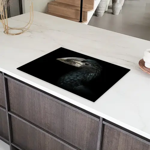 Vogel - Portret - Neushoornvogel - Zwart - Dieren Inductie beschermer vinyl 3mm klein -sfeer8