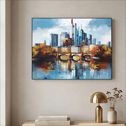 Bomen Frankfurt- Stad - Skyline - Brug Textielframe zwart klein -sfeer2