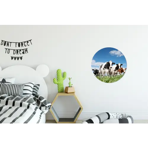Koeien - Platteland - Weiland - Natuur - Dieren Wandcirkel aluminium klein -kinderkamer