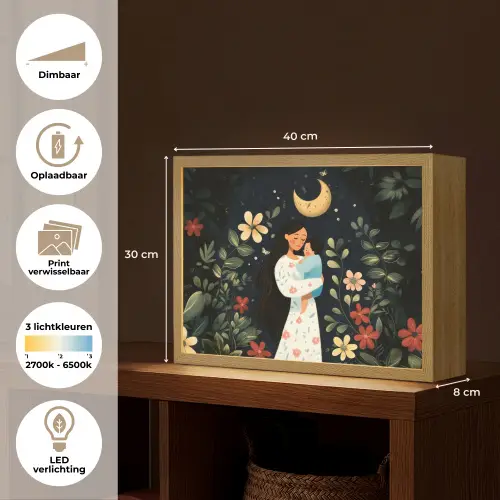 Moeder - Kind - Kleurrijk - Bloemen Light Box met batterij (Wandlamp) middel -USP_websiteoverzichtNL