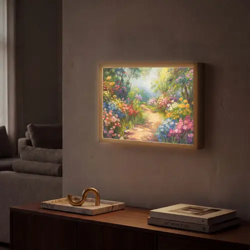 Natuur - Landschap - Bloemen - Kleurrijk Light Box met batterij (Wandlamp) middel -sfeer1