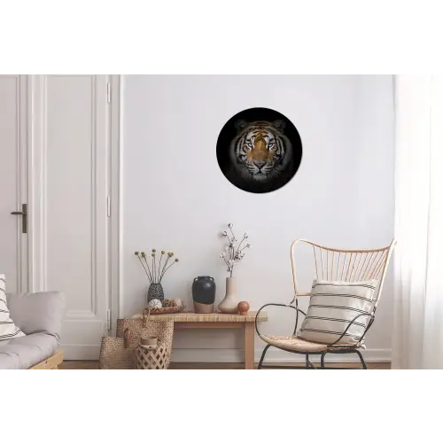 Tijger - Wilde dieren - Portret - Zwart - Dieren Wandcirkel aluminium klein -woonkamer
