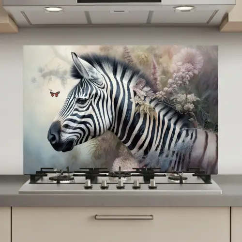 Zebra - Wilde dieren - Vlinder - Bloemen keuken achterwand spatscherm klein -3d_website
