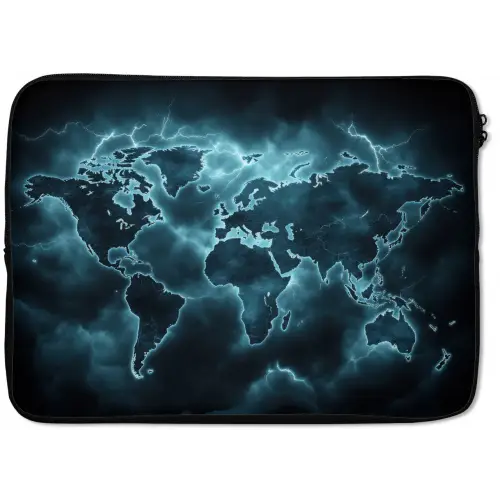 Wereldkaart - Bliksem - Blauw laptophoes neopreen klein -zkaufland3dotto